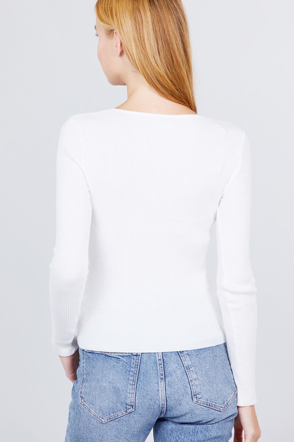 V-neck Shirring Tie Detail Sweater