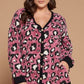 Plus Size Cozy Animal Mir Print With Brush Button Up Cardigan