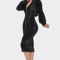 Midi 2 Way Zip Up Sequin Contrast Dress