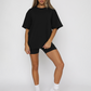 Women's solid color casual short-sleeved + shorts two-piece sets