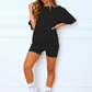 Women's solid color casual short-sleeved + shorts two-piece sets