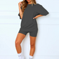 Women's solid color casual short-sleeved + shorts two-piece sets