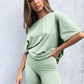 Women's solid color casual short-sleeved + shorts two-piece sets