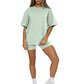 Women's solid color casual short-sleeved + shorts two-piece sets