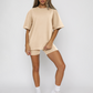 Women's solid color casual short-sleeved + shorts two-piece sets