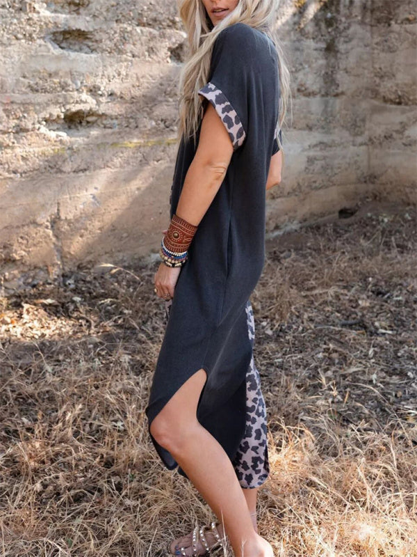 New Street Trendy Women's Round Neck Package Hip Skirt Long Skirt Dress