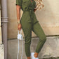 Women's Casual Lapel Buttoned Belt Cargo Jumpsuit