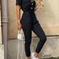 Women's Casual Lapel Buttoned Belt Cargo Jumpsuit