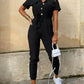 Women's Casual Lapel Buttoned Belt Cargo Jumpsuit