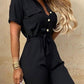 Women's Casual Lapel Buttoned Belt Cargo Jumpsuit