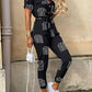 Women's Casual Lapel Buttoned Belt Cargo Jumpsuit