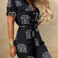 Women's Casual Lapel Buttoned Belt Cargo Jumpsuit