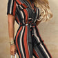 Women's Casual Lapel Buttoned Belt Cargo Jumpsuit