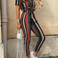 Women's Casual Lapel Buttoned Belt Cargo Jumpsuit
